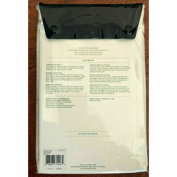 RALPH LAUREN HOME Set of 2 KATRINE King Pillowcases OFF WHITE COTTON $130+ - Picture 2 of 4